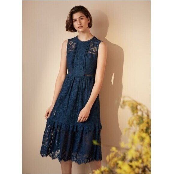 Whistles Rosie Lace Overlay Tiered Panel Midi Dress - Picture 2 of 10